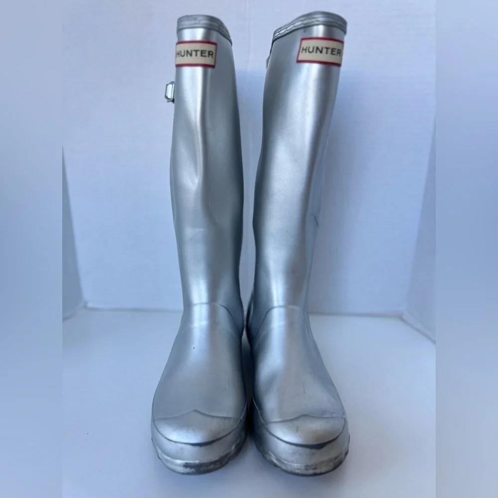 Hunter Rain Boots Metallic Silver Size 5 Girls Boot Youth
